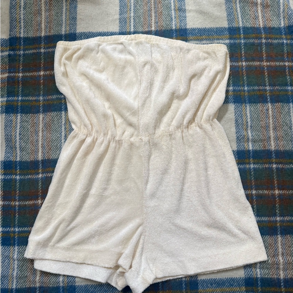 Cream Terrycloth Strapless Romper Playsuit Swim Coverup